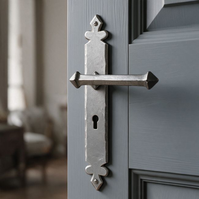 Pewter Tudor Design Lever Handle With Keyhole
