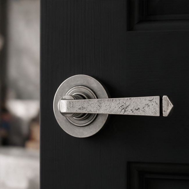 Pewter Round Lever Door Handle on Rose
