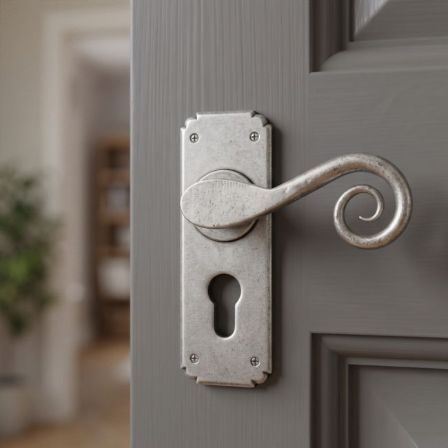 Pewter Monkeytail Euro Lock Lever Door Handle