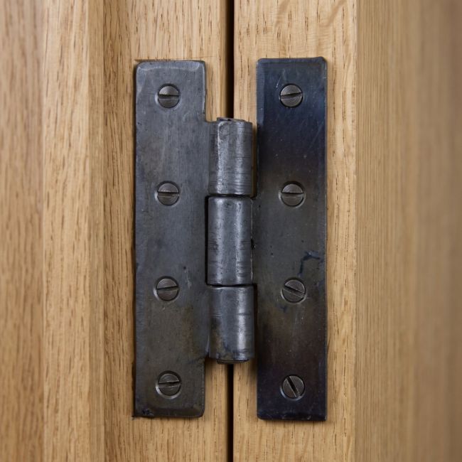 The Blacksmith Straight H-Hinge - 102mm Shown. on a Wooden Window Frame - Digital Illustration