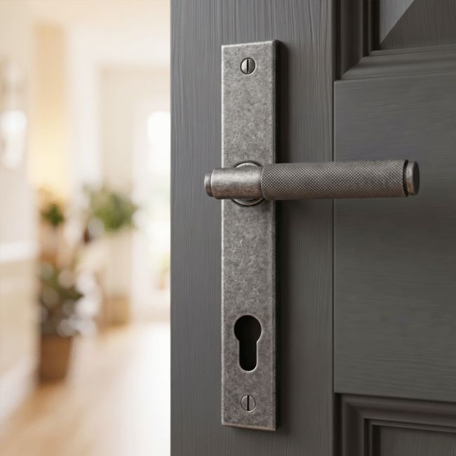 Slimline Pewter Lever Door Handle Front