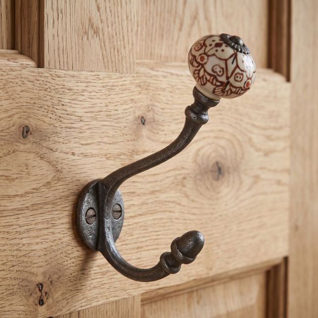 The Cotswold Ceramic Knob Cast Antique Iron Hat & Coat Hook