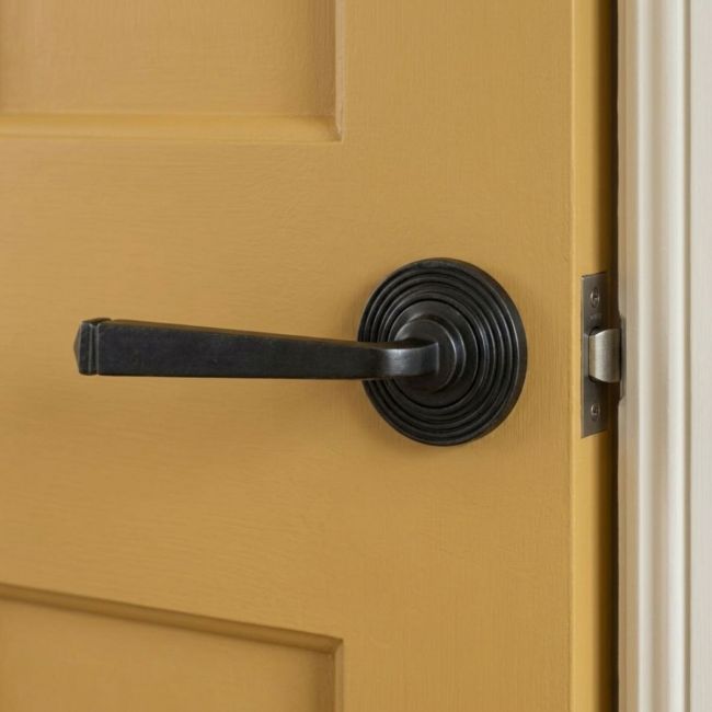 Beeswax Unsprung Lever Door Handle on Beehive Rose Front