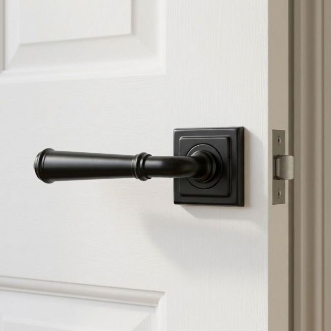 Midnight Black Unsprung Lever Door Handle on Square Rose