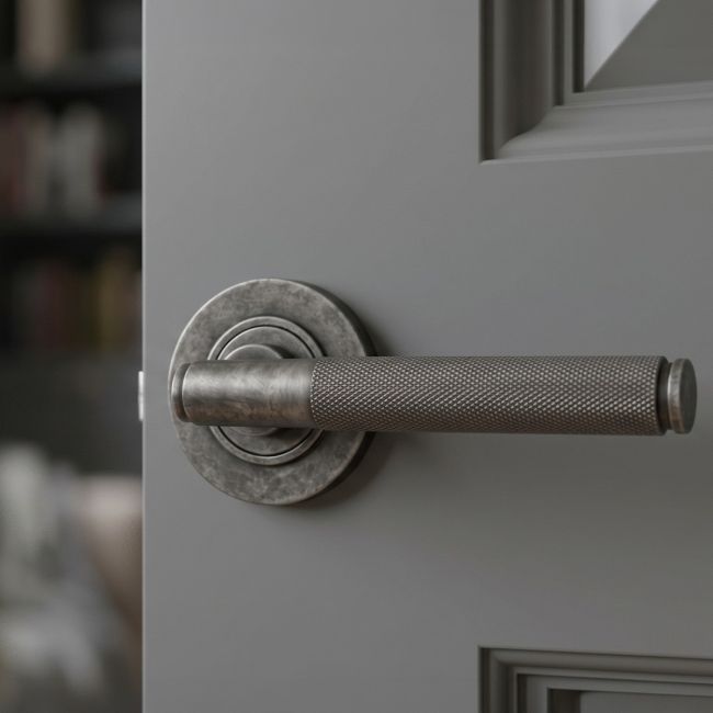 Pewter Textured Lever Door Handle on Rose