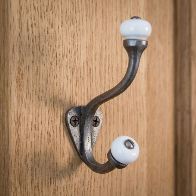 The Estate White Porcelain Knob Iron Coat Hook