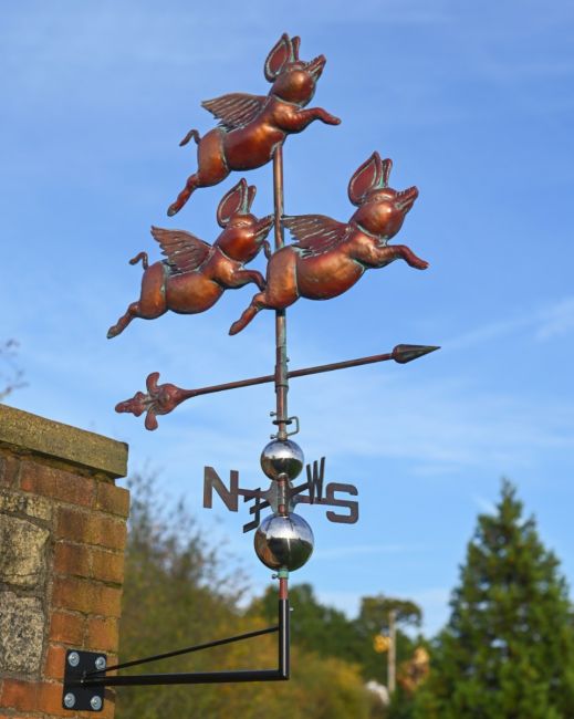 Flight of Flying Pigs Verdigris Copper Weathervane