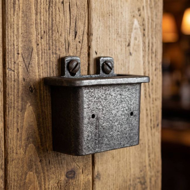 The Inn Cast Iron Bottle Cap Catcher Shown on a Wooden Clad Wall - Digital Illustration