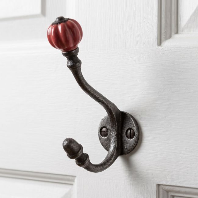The Ironmonger Acorn Rose Red Ceramic Coat Hook - 125mm
