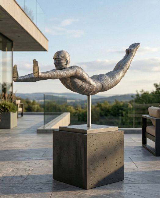 Leap of Faith Contemporary Garden Statue - Silver