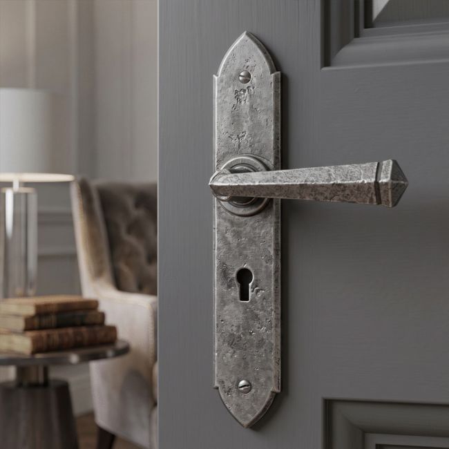 Gothic Style Lever Lock Set Finished In An Antique Pewter