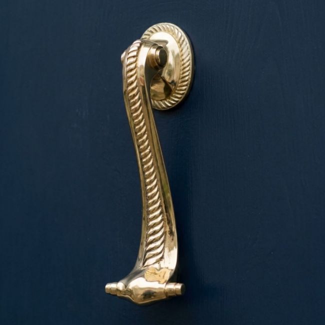 Polished Brass Georgian style door knocker on Grey door