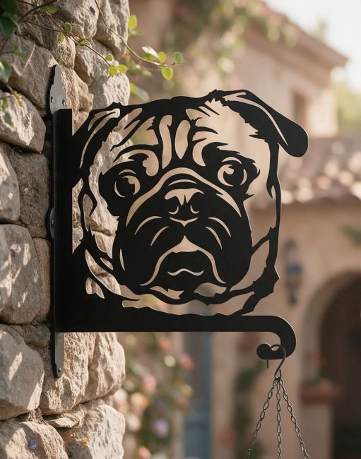 Pug hanging basket bracket in the woods