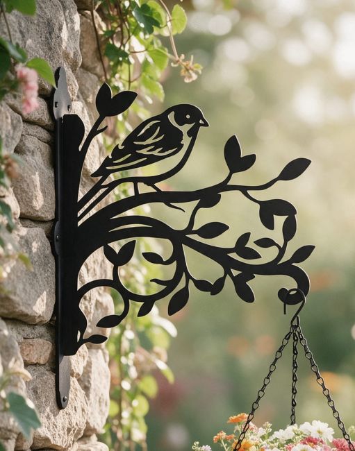 Reed Bunting on Branches Steel Hanging Basket Bracket
