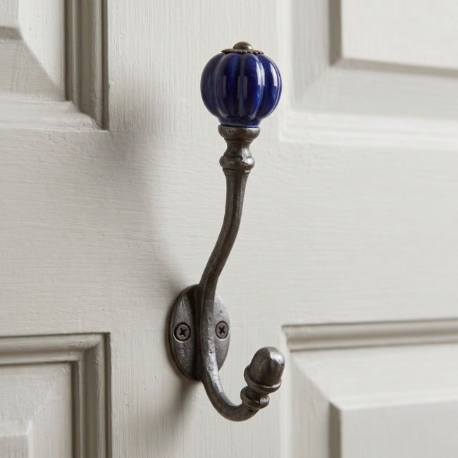 The Regency Navy Ceramic Top Cast Iron Wall Hook