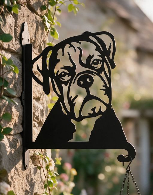 Steel Boxer Dog Head Hanging Basket Bracket