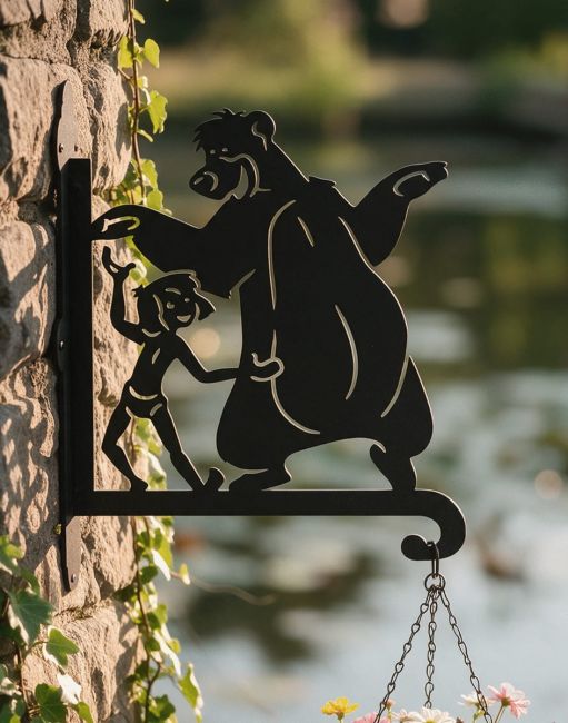 Steel Cartoon "Bear Necessities" Hanging Basket Bracket