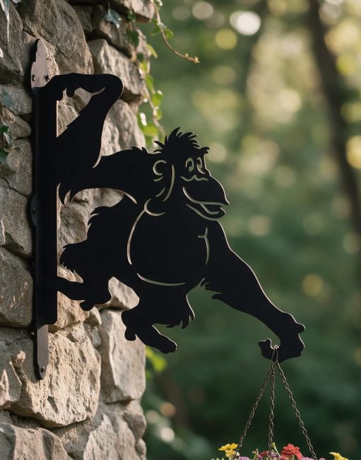 Steel Cartoon Swinging Orangutan Hanging Basket Bracket