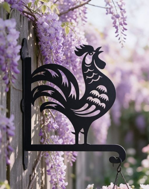 Steel Chinese Rooster Hanging Basket Bracket