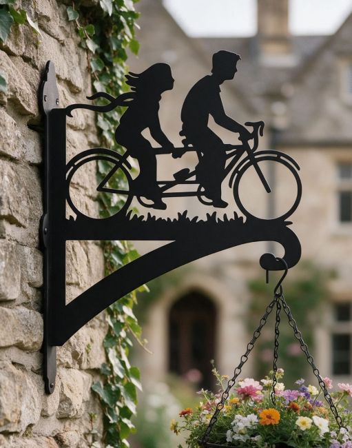 Steel Couple on Tandem Bike Hanging Basket Bracket