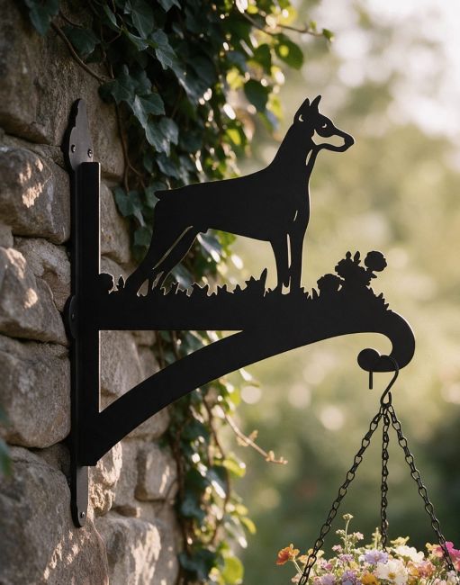 Steel Doberman Dog Hanging Basket Bracket