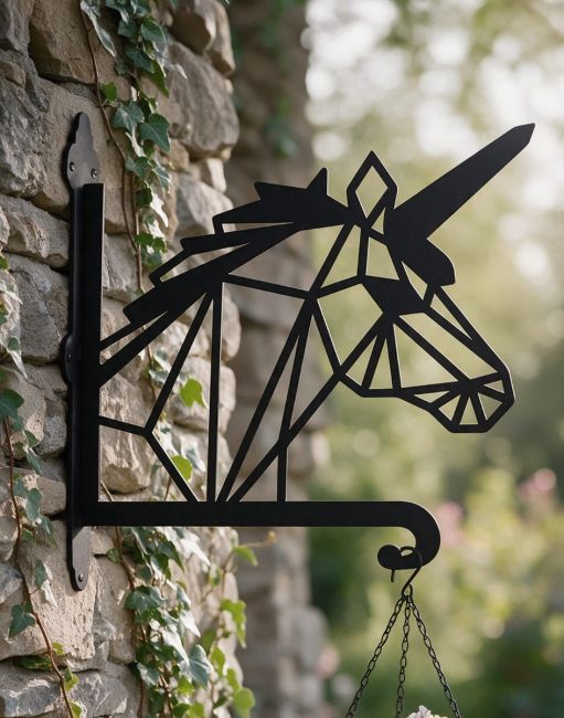 Steel Geometric Unicorn Hanging Basket Bracket