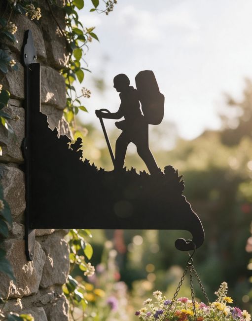 Steel Hiker on Mountain Hanging Basket Bracket