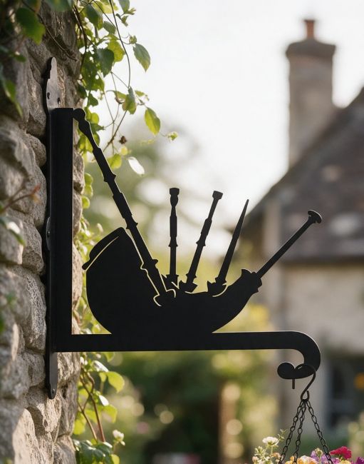 Steel Scottish Bagpipes Hanging Basket Bracket