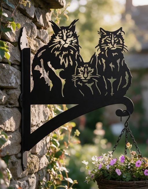 Steel Three Cats Hanging Basket Bracket