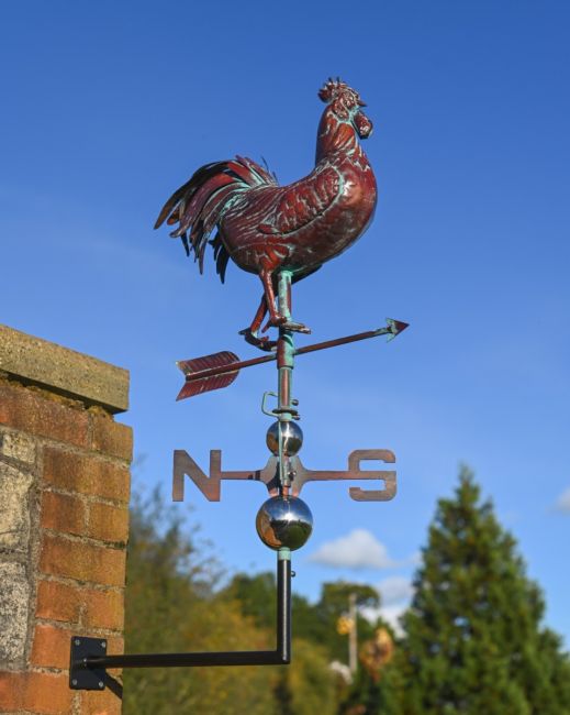 Striding Rooster Verdigris Copper Weathervane