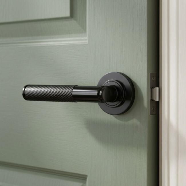 Sleek Black Textured Unsprung Lever Door Handle on Rose