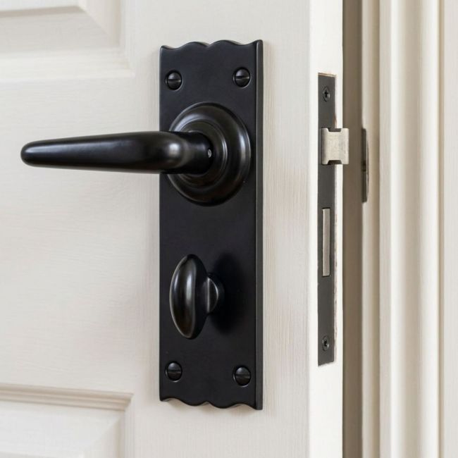 Traditional Black Bathroom Mortice Lock Door Handle Set