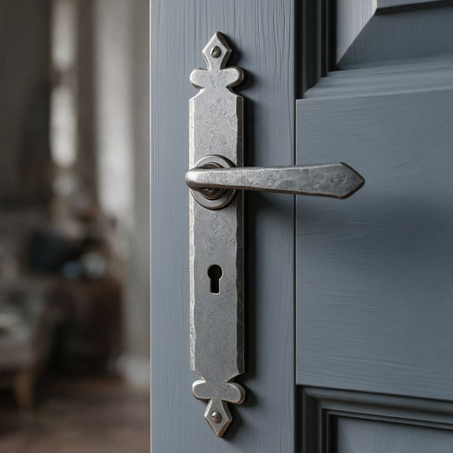 Tudor Design Sprung Lever Lock Set Finished In A n Antique Pewter