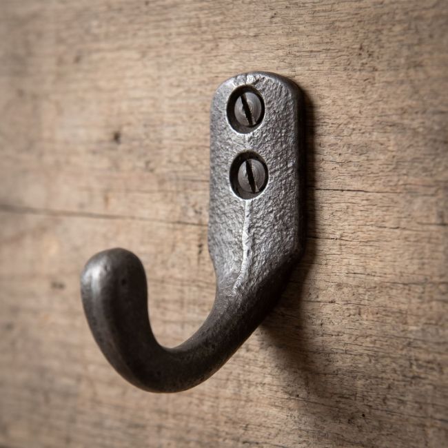 The Yorkshire Single Robe Hook in Cast Antique Iron - 50mm Mounted on a Wooden Board - Digital Illustration