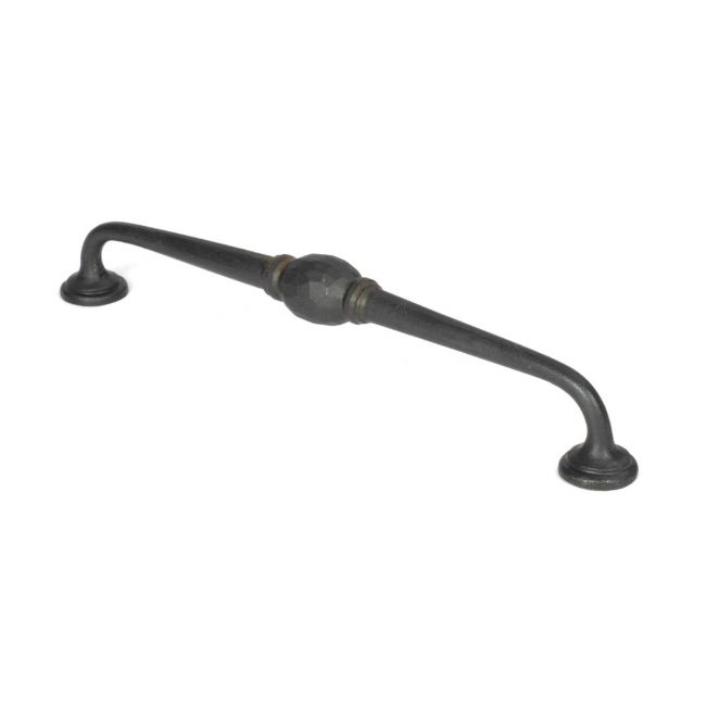 The 10" Hand-Hammered D Pull Handle in Black Shown Upright on a White Background