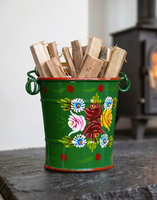 Small Narrowboat Hand Painted Bucket Finished in Green Small Narrowboat Hand Painted Bucket Finished in Green