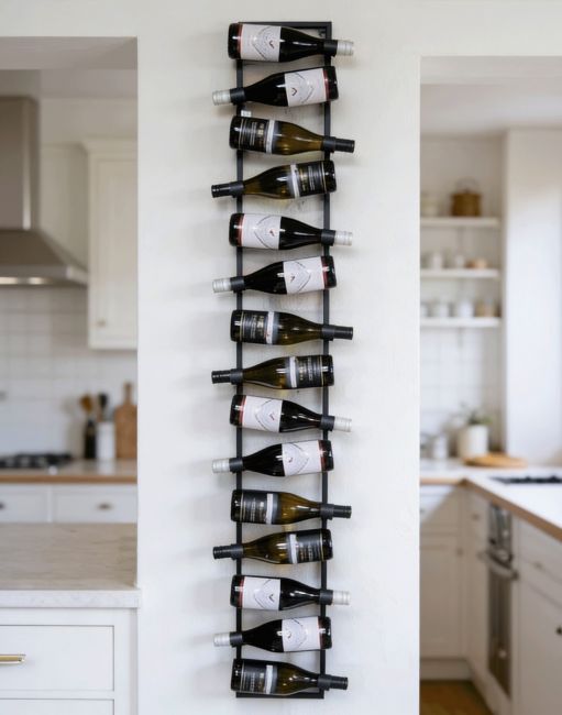 The 15 Bottle Large Wall Mounted Industrial Wine Rack Mounted on a White Coloured Kitchen Pillar - Digital Illustration The 15 Bottle Large Wall Mounted Industrial Wine Rack Mounted on a White Coloured Kitchen Pillar - Digital Illustration