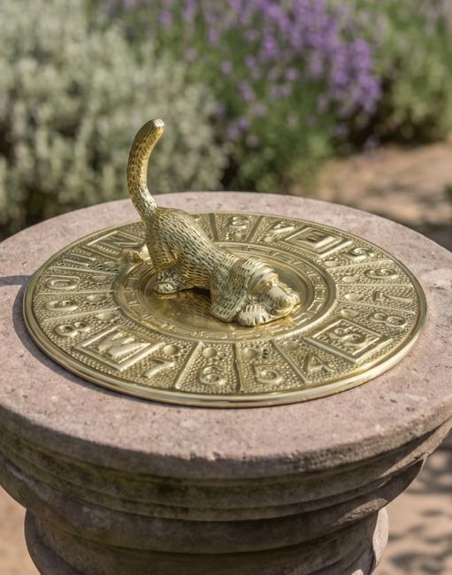 The 175mm Dog & Bone Sundial on a Round Stone Pillar in a Traditional Garden - Digital Illustration The 175mm Dog & Bone Sundial on a Round Stone Pillar in a Traditional Garden - Digital Illustration