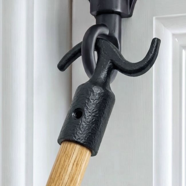 The ⅞" Iron Window Pole Hook Fitted on a Wooden Pole Used to Reach a Black Latch - Digital Illustration 