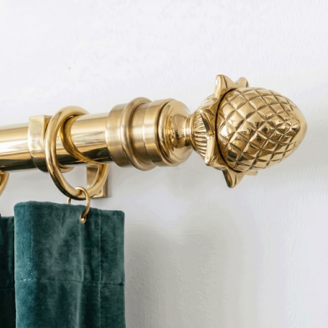 The "Acorn" Curtain Rod Finial Mounted on a Matching Curtain pole in a Contemporary Living Room Displayed Close up- Digital Illustration The "Acorn" Curtain Rod Finial Mounted on a Matching Curtain pole in a Contemporary Living Room Displayed Close up- Digital Illustration