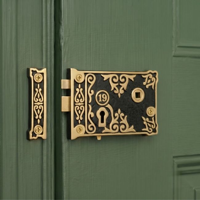 The "Adwick" Deluxe Victorian Rim Lock with Draw Bolt for a Right Handed Door - Digital Illustration 