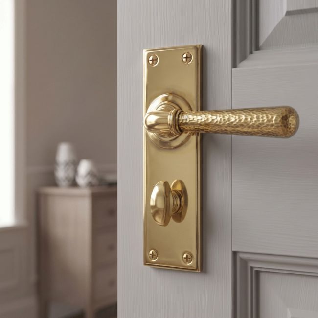 Hammered Aged Brass Lever Bathroom Door Handle