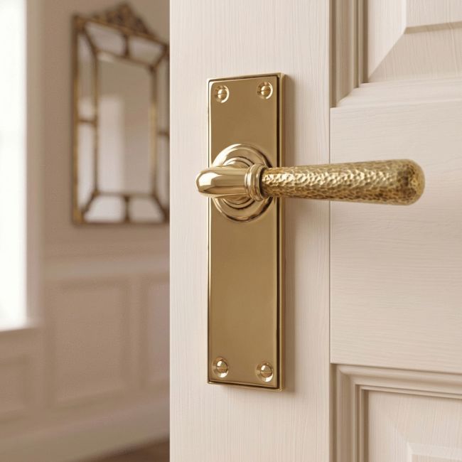 Hammered Aged Brass Lever Latch Door Handle