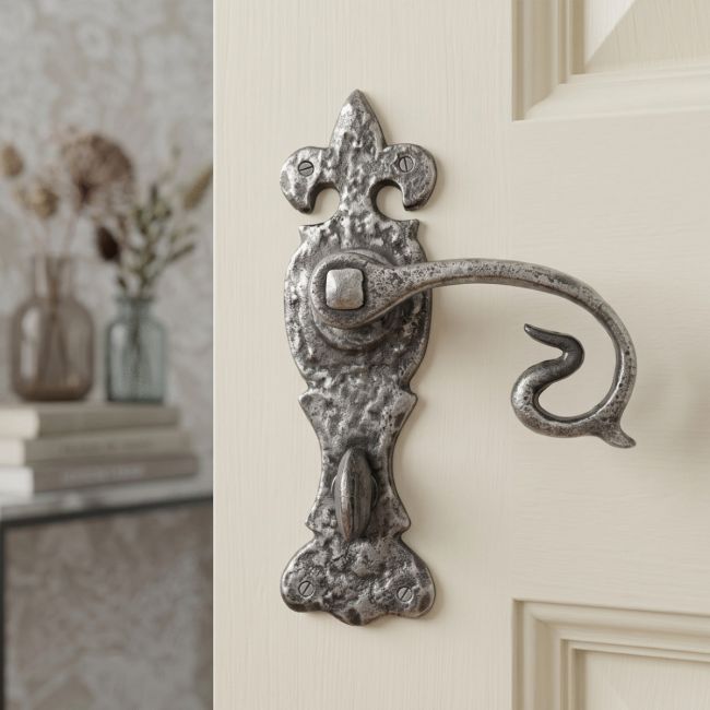 Natural Iron Curved Door Handle With bathroom Lock