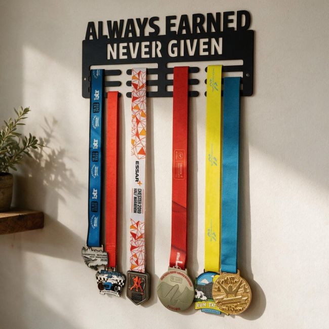 Sports Medal Hanger Always Earned Never Given Mounted