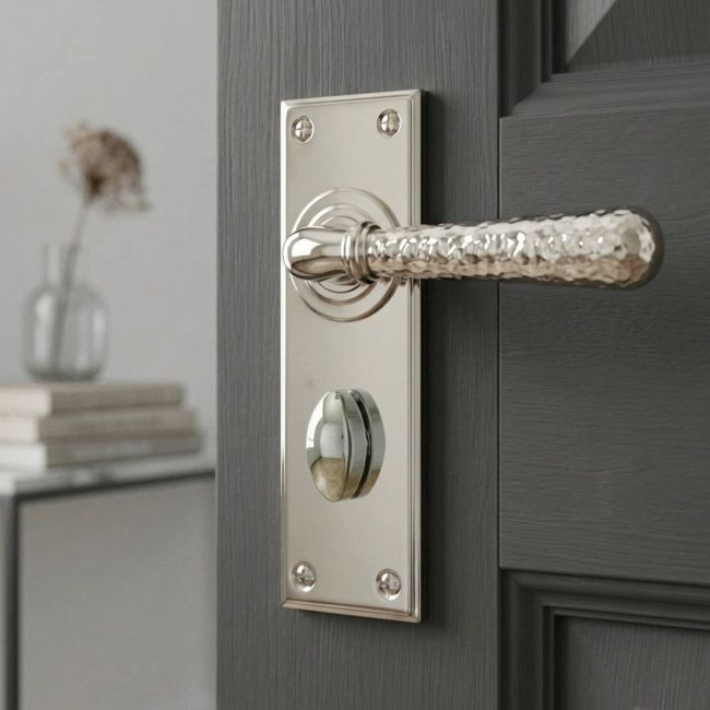 Hammered Polished Nickel Lever Bathroom Door Handle