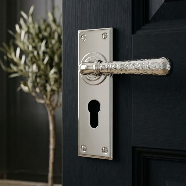 Hammered Polished Nickel Lever Euro Door Handle