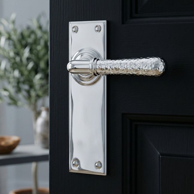 Hammered Polished Nickel Lever Latch Door Handle