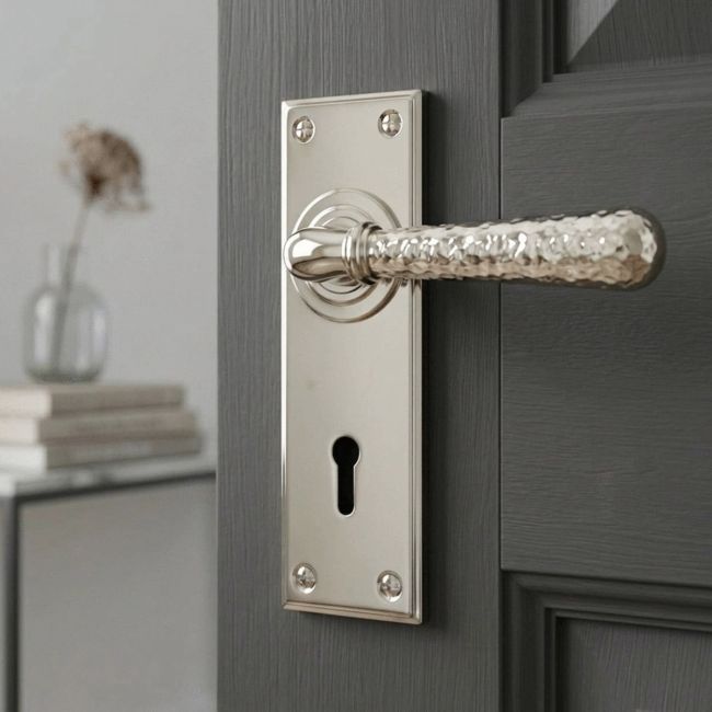 Hammered Polished Nickel Lever Lock Door Handle