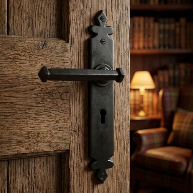Beeswax Finish Tudor Design Lever Handle & Keyhole Beeswax Finish Tudor Design Lever Handle & Keyhole